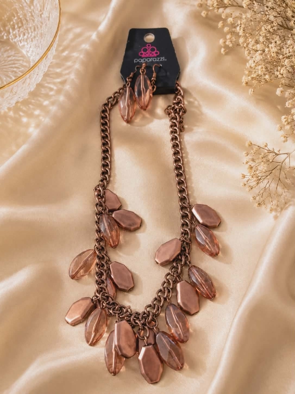 paparazzi Rose Gold and Pink Dangle Necklace Set